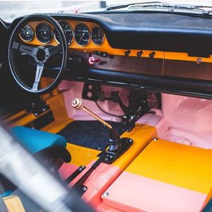 This is the inside of the Porsche of the rather tall and Wonderful Sir Paul Smith the man has style to share #pinkandyellow #ourfavouritecombi 
Via @hypebeast
・・・
#hypeAF: This race-ready 1965 @porsche 911 has been dressed in @paulsmithdesign’s iconic str